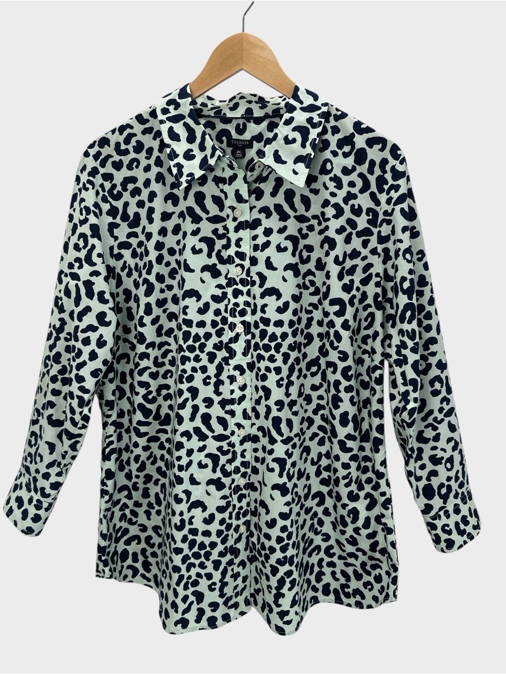 Talbots Leopard Print Cotton Button Front Shirt Animal Safari Career Plus 2X